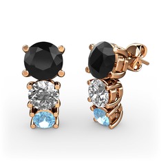 Siyah zirkon, swarovski ve akuamarin 14 ayar rose altın küpe