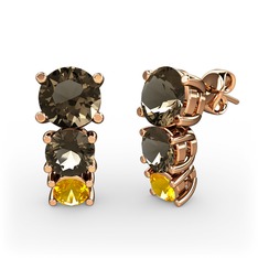 Dumanlı kuvars ve sitrin 14 ayar rose altın küpe