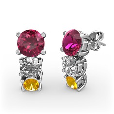 Rodolit garnet, swarovski ve sitrin 8 ayar beyaz altın küpe