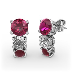 Scala Küpe - Rodolit garnet, beyaz zirkon ve kök yakut 925 ayar gümüş küpe #kznflw