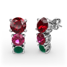 Scala Küpe - Garnet, rodolit garnet ve kök zümrüt 14 ayar beyaz altın küpe #kzq7ii