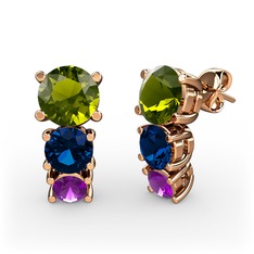 Scala Küpe - Peridot, lab safir ve ametist 8 ayar rose altın küpe #l1769f