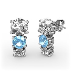 Scala Küpe - Pırlanta, akuamarin ve swarovski 8 ayar beyaz altın küpe (1 karat) #l22bp8