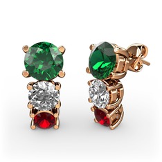 Scala Küpe - Yeşil kuvars, pırlanta ve garnet 8 ayar rose altın küpe (0.48 karat) #l38kp1