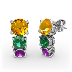 Sitrin, yeşil kuvars ve ametist 925 ayar gümüş küpe