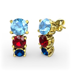 Scala Küpe - Akuamarin, garnet ve lab safir 18 ayar altın küpe #l9dqsy