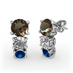 Scala Küpe - Dumanlı kuvars, swarovski ve lab safir 18 ayar beyaz altın küpe #lb92ot