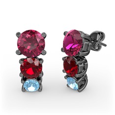 Scala Küpe - Rodolit garnet, garnet ve akuamarin 925 ayar siyah rodyum kaplama gümüş küpe #ld0i8m