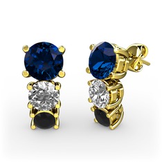 Lab safir, swarovski ve siyah zirkon 925 ayar altın kaplama gümüş küpe