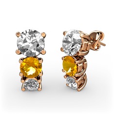 Scala Küpe - Swarovski, sitrin ve beyaz zirkon 14 ayar rose altın küpe #ljsagl