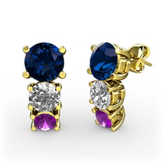 Scala Küpe - Lab safir, beyaz zirkon ve ametist 8 ayar altın küpe #llwrrb