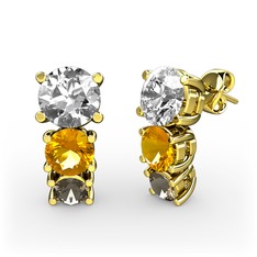 Scala Küpe - Swarovski, sitrin ve dumanlı kuvars 8 ayar altın küpe #lspp4z