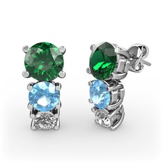 Scala Küpe - Yeşil kuvars, akuamarin ve beyaz zirkon 18 ayar beyaz altın küpe #lsvspv