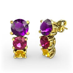 Scala Küpe - Ametist, rodolit garnet ve sitrin 18 ayar altın küpe #lxjn9f