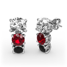 Scala Küpe - Swarovski, garnet ve siyah zirkon 18 ayar beyaz altın küpe #m4yigd