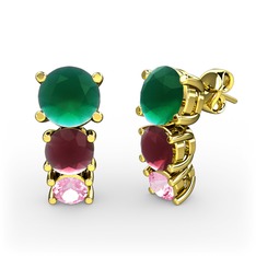 Scala Küpe - Kök zümrüt, kök yakut ve pembe kuvars 14 ayar altın küpe #m5kyni