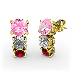 Scala Küpe - Pembe kuvars, swarovski ve garnet 18 ayar altın küpe #m6gjn0