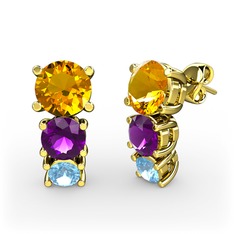 Scala Küpe - Sitrin, ametist ve akuamarin 8 ayar altın küpe #m8j129