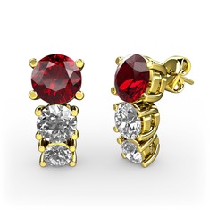 Garnet, beyaz zirkon ve pırlanta 14 ayar altın küpe (0.22 karat)