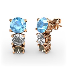 Scala Küpe - Akuamarin, pırlanta ve dumanlı kuvars 18 ayar rose altın küpe (0.48 karat) #mitbre