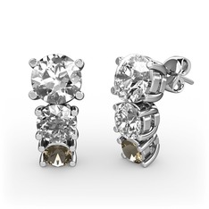 Pırlanta, swarovski ve dumanlı kuvars 18 ayar beyaz altın küpe (1 karat)