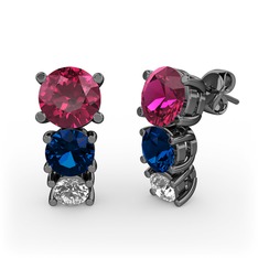 Scala Küpe - Rodolit garnet, lab safir ve swarovski 925 ayar siyah rodyum kaplama gümüş küpe #msfi00