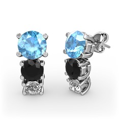 Scala Küpe - Akuamarin, siyah zirkon ve pırlanta 925 ayar gümüş küpe (0.22 karat) #mucis8