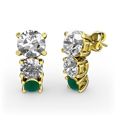 Scala Küpe - Beyaz zirkon, swarovski ve kök zümrüt 8 ayar altın küpe #n97euk