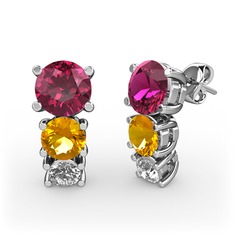 Scala Küpe - Rodolit garnet, sitrin ve pırlanta 8 ayar beyaz altın küpe (0.22 karat) #nanb9l