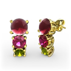 Kök yakut, rodolit garnet ve peridot 925 ayar altın kaplama gümüş küpe