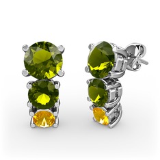 Peridot ve sitrin 8 ayar beyaz altın küpe