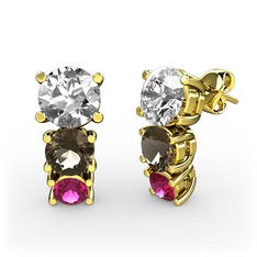 Scala Küpe - Pırlanta, dumanlı kuvars ve rodolit garnet 18 ayar altın küpe (1 karat) #nordh8