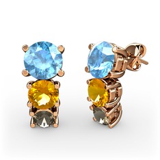 Scala Küpe - Akuamarin, sitrin ve dumanlı kuvars 8 ayar rose altın küpe #nsshc1