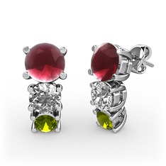 Scala Küpe - Kök yakut, beyaz zirkon ve peridot 18 ayar beyaz altın küpe #ntxeyr