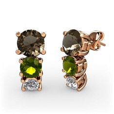 Scala Küpe - Dumanlı kuvars, peridot ve pırlanta 8 ayar rose altın küpe (0.22 karat) #nvmmrc