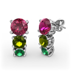 Scala Küpe - Rodolit garnet, peridot ve yeşil kuvars 8 ayar beyaz altın küpe #o27oqu