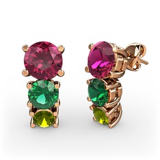 Scala Küpe - Rodolit garnet, yeşil kuvars ve peridot 18 ayar rose altın küpe #o433l7