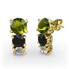 Scala Küpe - Peridot, siyah zirkon ve beyaz zirkon 8 ayar altın küpe #o6750a