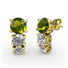 Scala Küpe - Peridot, beyaz zirkon ve pırlanta 8 ayar altın küpe (0.22 karat) #o7jv02