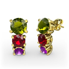 Scala Küpe - Peridot, garnet ve ametist 925 ayar altın kaplama gümüş küpe #of3mz2