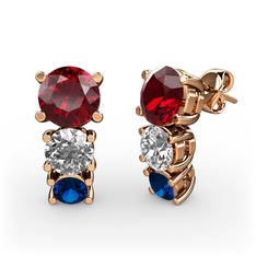Garnet, pırlanta ve lab safir 18 ayar rose altın küpe (0.48 karat)