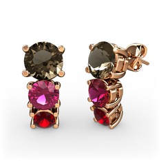 Scala Küpe - Dumanlı kuvars, rodolit garnet ve garnet 8 ayar rose altın küpe #okhphc