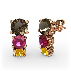 Scala Küpe - Dumanlı kuvars, rodolit garnet ve sitrin 18 ayar rose altın küpe #omzdcb