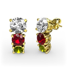 Swarovski, garnet ve peridot 8 ayar altın küpe