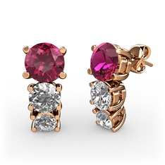 Rodolit garnet ve beyaz zirkon 14 ayar rose altın küpe