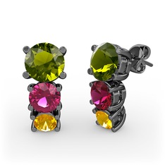 Scala Küpe - Peridot, rodolit garnet ve sitrin 925 ayar siyah rodyum kaplama gümüş küpe #ozkm5f