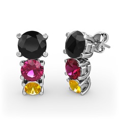 Scala Küpe - Siyah zirkon, rodolit garnet ve sitrin 14 ayar beyaz altın küpe #p7ec0c