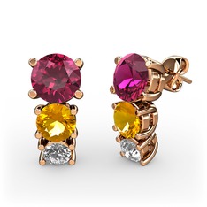 Scala Küpe - Rodolit garnet, sitrin ve beyaz zirkon 8 ayar rose altın küpe #pjow7i