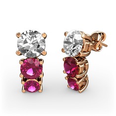 Scala Küpe - Swarovski ve rodolit garnet 18 ayar rose altın küpe #pm6l65