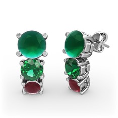 Scala Küpe - Kök zümrüt, yeşil kuvars ve kök yakut 8 ayar beyaz altın küpe #po9za0